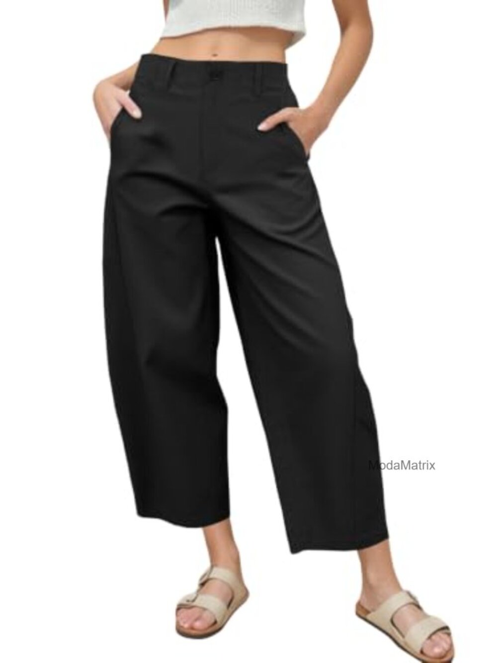Women's Barrel Leg Pants High Waisted Wide Leg Harem Trousers with Pockets